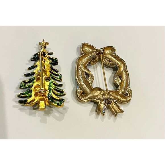 Christmas holiday brooches - tree and wreath set of 2 brooches - Picture 6 of 8